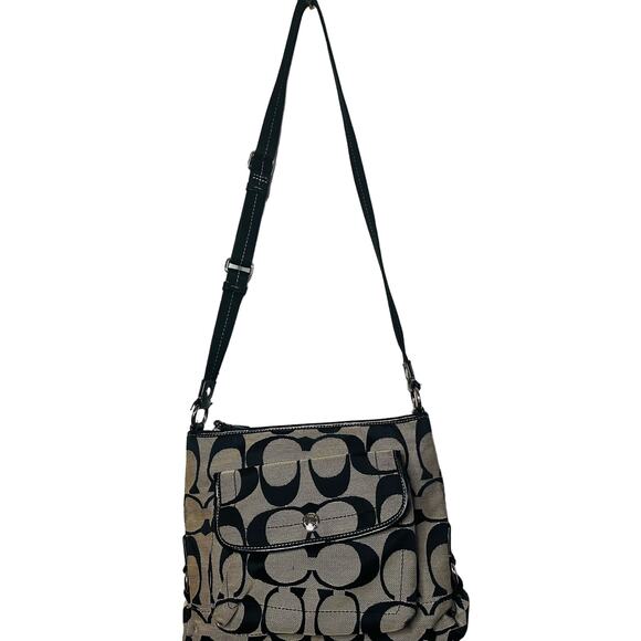 COACH Black Grey C Monogramed Shoulder Purse Crossbody Hand Bag - Picture 1 of 13